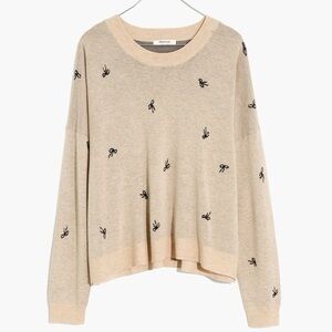 Madewell Cream and Navy Bow Print Jacquard Knit Sweater - 2X
